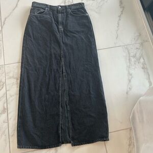 Agolde Black Denim Maxi Skirt with Front Vent